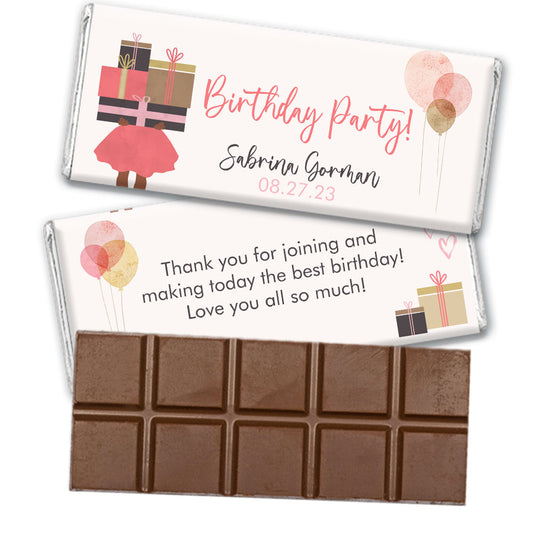 Personalized Birthday Party Balloons And Presents Belgian Chocolate Bar