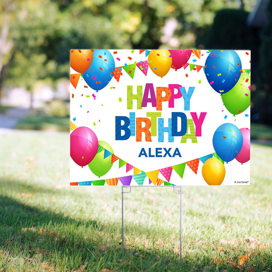 Happy Birthday Personalized Yard Sign - Confetti Balloons