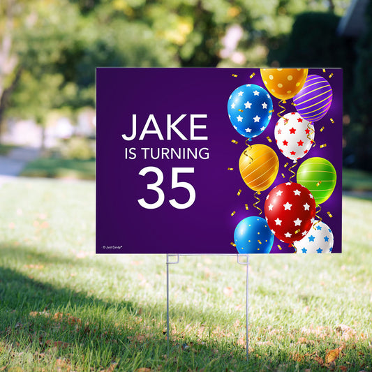 Personalized Happy Birthday Stars & Stripes Balloons Yard Sign With Age