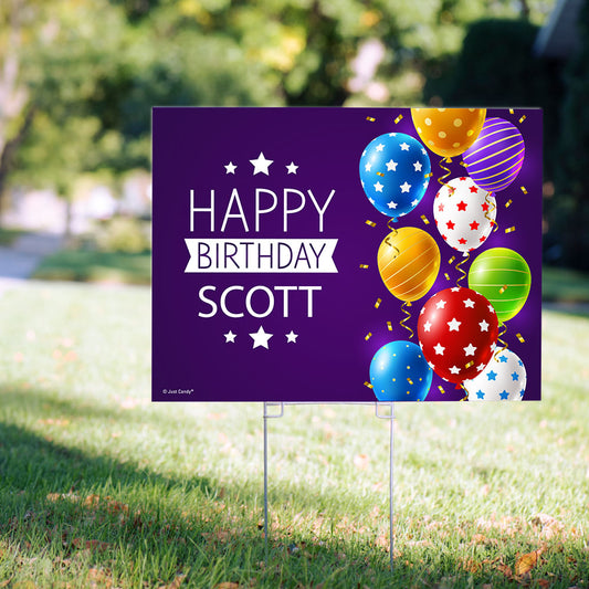 Personalized Happy Birthday Stars & Stripes Balloons Yard Sign