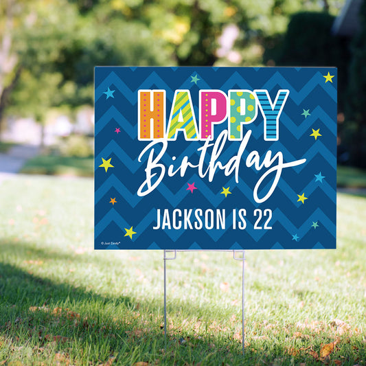 Happy Birthday Personalized Yard Sign with Stars