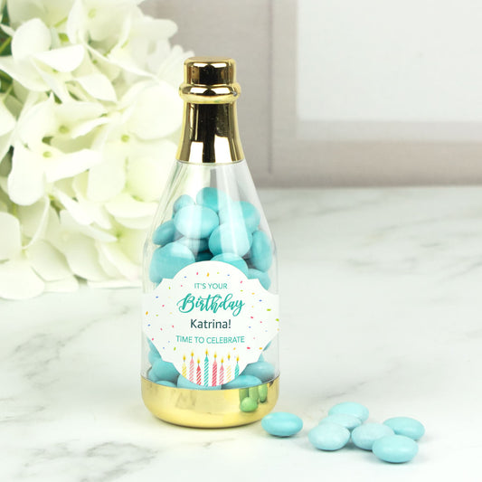 Personalized Birthday Celebration Champagne Bottle with Just Candy Chocolate Minis