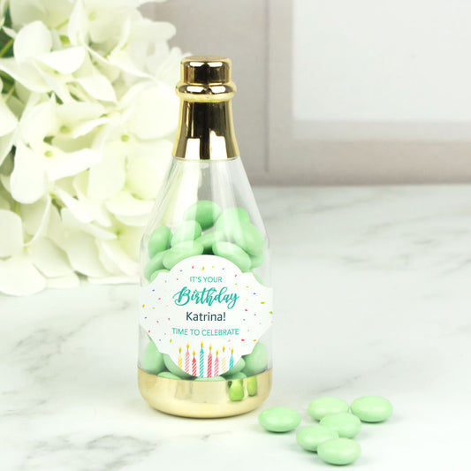 Personalized Birthday Celebration Champagne Bottle with Just Candy Chocolate Minis