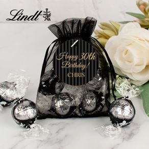 Personalized Milestone Lindt Truffle Organza Bag- Pinstripes 30th