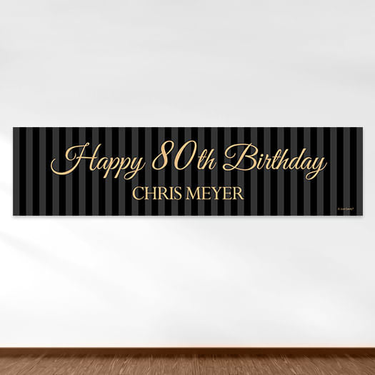 Personalized Birthday 80th Regal Stripes 5 Ft. Banner