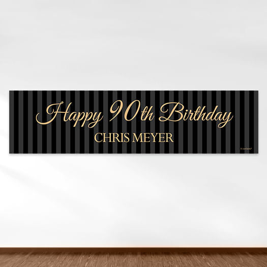 Personalized Birthday 90th Regal Stripes 5 Ft. Banner