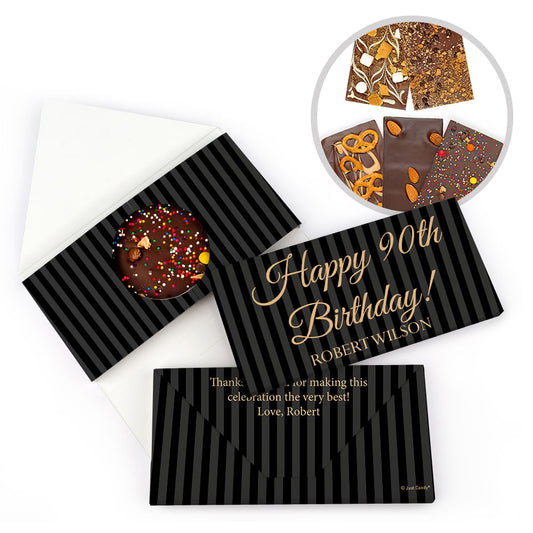 Personalized Milestone Birthday 90th Formal Stripes Gourmet Infused Belgian Chocolate Bars (3.5oz)