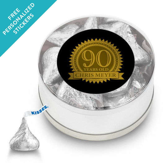 Milestones Personalized Small Silver Plastic Tin 90th Birthday Favors (25 Pack)