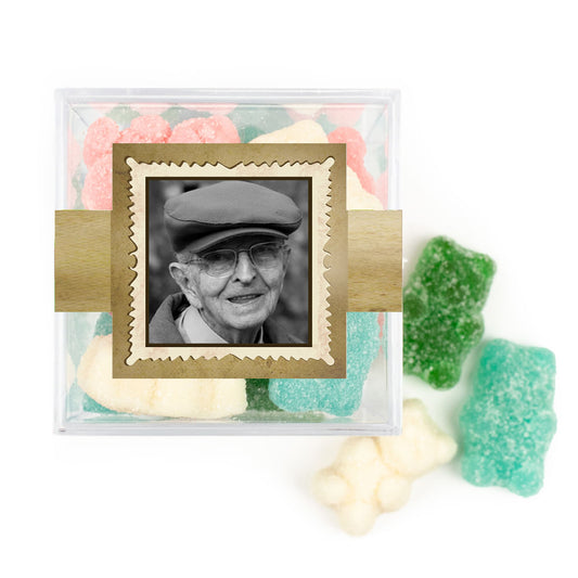 Personalized Milestones 80th Birthday Years in the Making JUST CANDY� favor cube with Sugar Sanded Gummy Bears