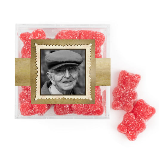 Personalized Milestones 90th Birthday Years in the Making JUST CANDY� favor cube with Sugar Sanded Gummy Bears