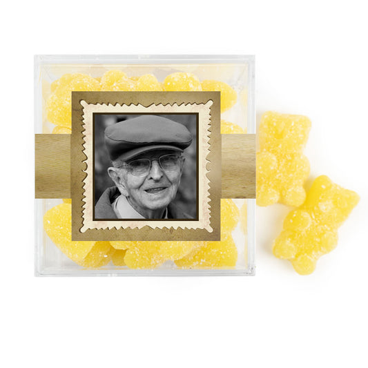 Personalized Milestones 90th Birthday Years in the Making JUST CANDY� favor cube with Sugar Sanded Gummy Bears