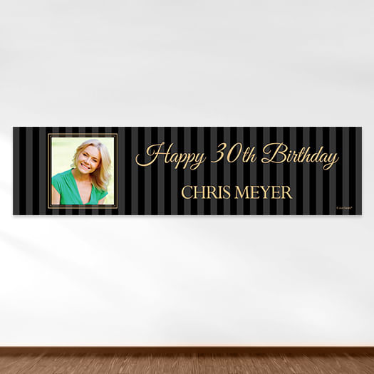 Personalized Birthday 30th Pinstripe Photo 5 Ft. Banner