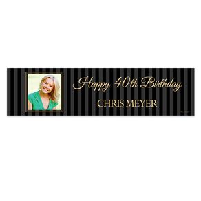 Personalized Birthday 40th Pinstripe Photo 5 Ft. Banner