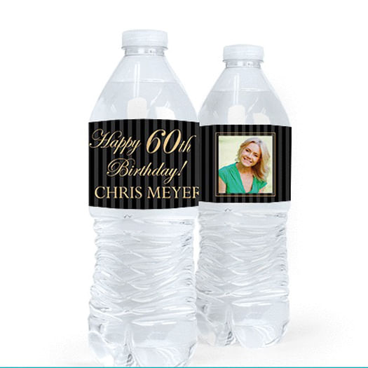 Personalized Milestones Birthday Photo 60th Water Bottle Sticker Labels (5 Labels)