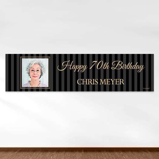 Personalized Birthday 70th Pinstripe Photo 5 Ft. Banner