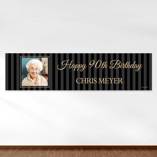 Personalized Birthday 90th Pinstripe Photo 5 Ft. Banner