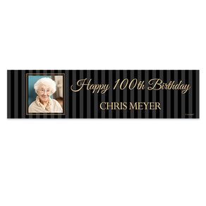 Personalized Birthday 100th Pinstripe Photo 5 Ft. Banner