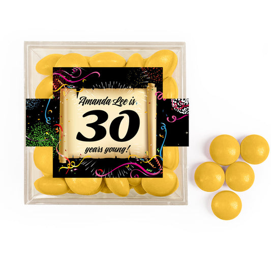 Personalized Milestone 30th Birthday Confretti Scroll JUST CANDY� favor cube with Just Candy Milk Chocolate Minis