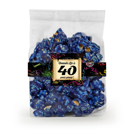 Personalized Milestone 40th Birthday Candy Coated Popcorn 3.5oz Bag