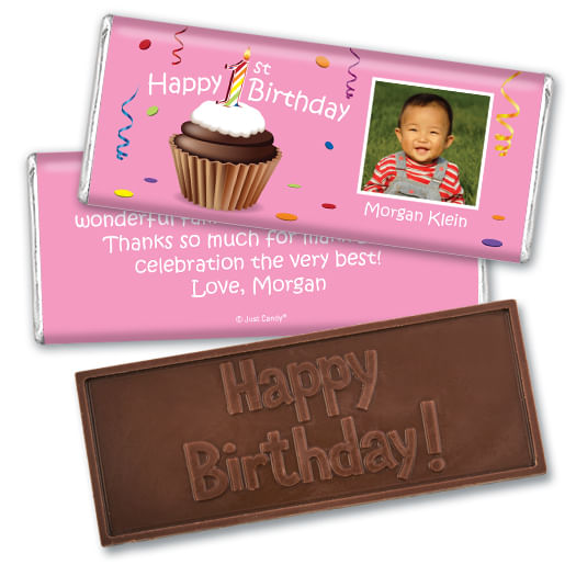 Personalized Birthday Embossed Happy birthday Chocolate Bar Photo Cupcake 1st