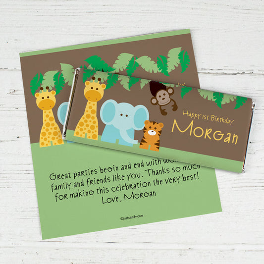 Birthday Personalized Chocolate Bar Wrappers Jungle Safari Animals