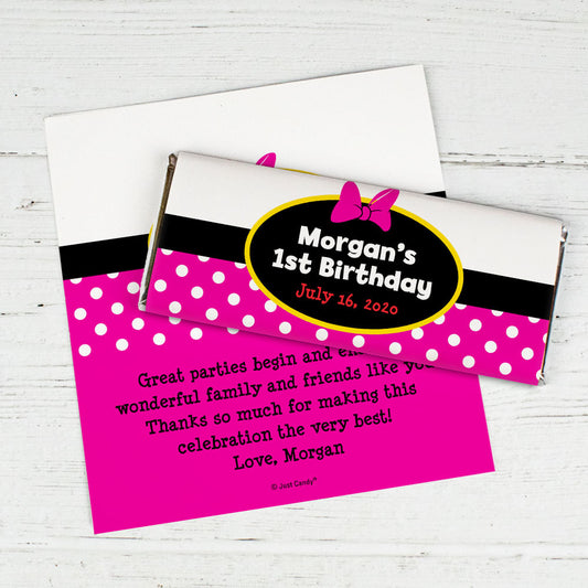 Birthday Personalized Chocolate Bar Wrappers Minnie Mouse Theme