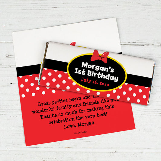 Birthday Personalized Chocolate Bar Wrappers Minnie Mouse Theme