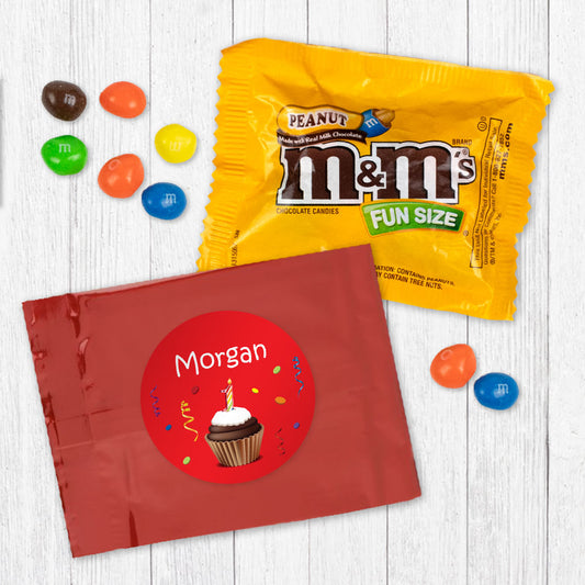 Personalized First Birthday Cupcake Chocolate M&Ms Favor Bag