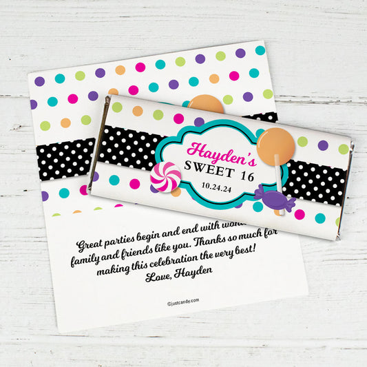 Birthday Personalized Chocolate Bar Wrappers Sweet 16 Polka Dot Candy Shoppe