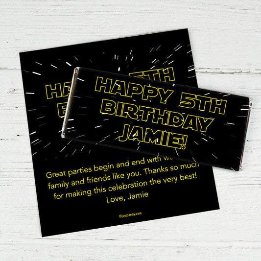 Birthday Personalized Chocolate Bar Wrappers Star Wars Type Jedi Theme