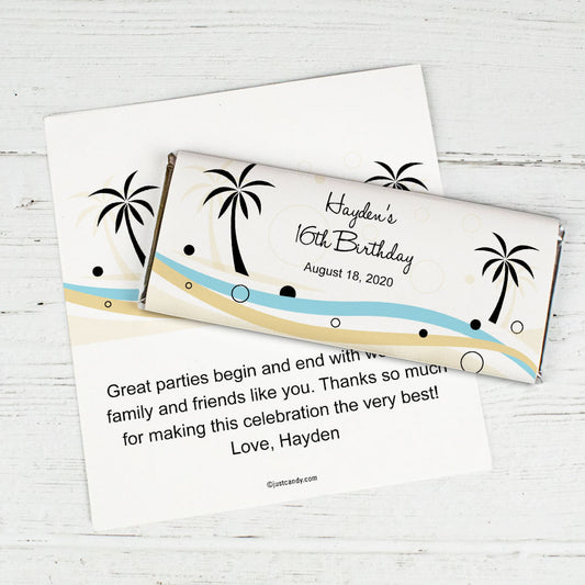 Birthday Personalized Chocolate Bar Wrappers Beach Palm Trees