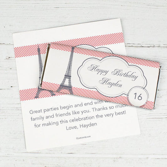 Birthday Personalized Chocolate Bar Wrappers Paris Theme