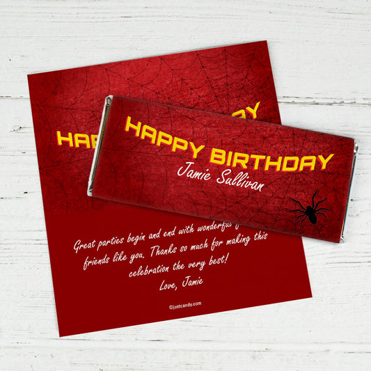 Birthday Personalized Chocolate Bar Wrappers Spiderman Style Web