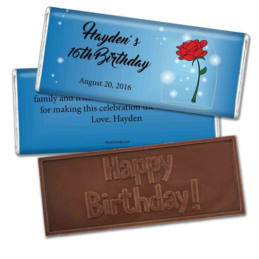 Birthday Personalized Embossed Chocolate Bar Beauty & Beast Style Rose