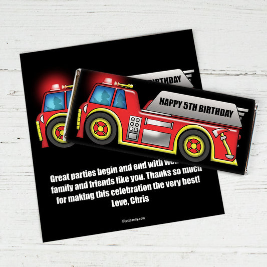 Personalized Birthday Fire Truck Chocolate Bar Wrappers