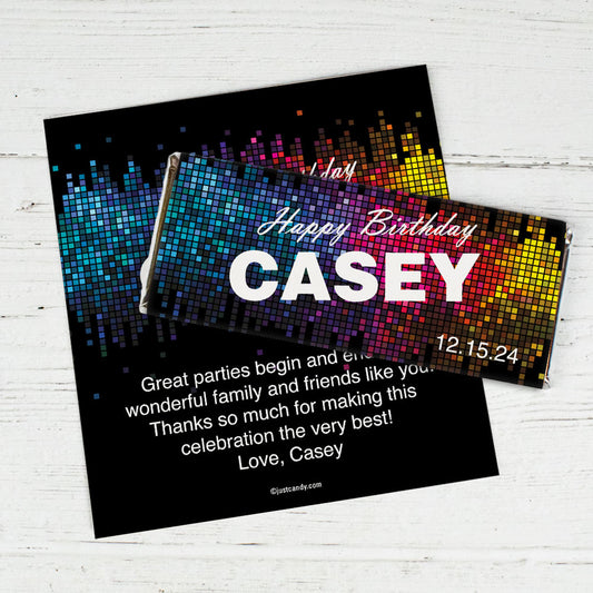 Birthday Personalized Chocolate Bar Wrappers Blacklight Techno Rave