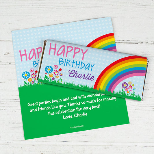 Birthday Personalized Chocolate Bar Wrappers Rainbow, Flowers and Hearts