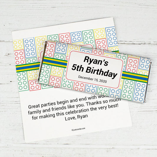 Birthday Personalized Chocolate Bar Wrappers Lego Theme Brick