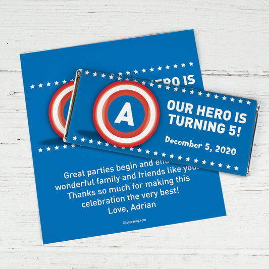 Birthday Personalized Chocolate Bar Wrappers Captain America Monogram