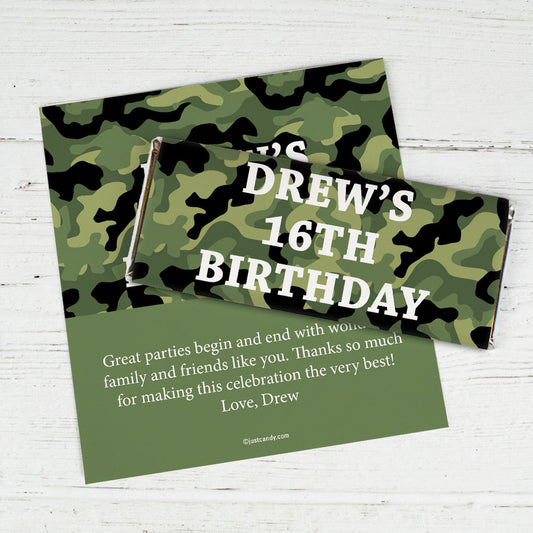 Birthday Personalized Chocolate Bar Wrappers Military Army Green Camo