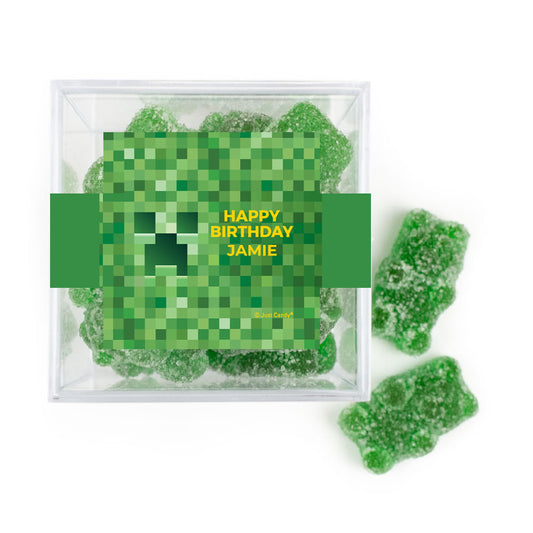 Personalized Minecraft Creeper Birthday JUST CANDY� favor cube with Sugar Sanded Gummy Bears