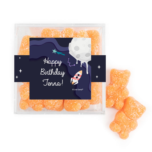 Personalized Space Birthday JUST CANDY� favor cube with Sugar Sanded Gummy Bears Out of this World