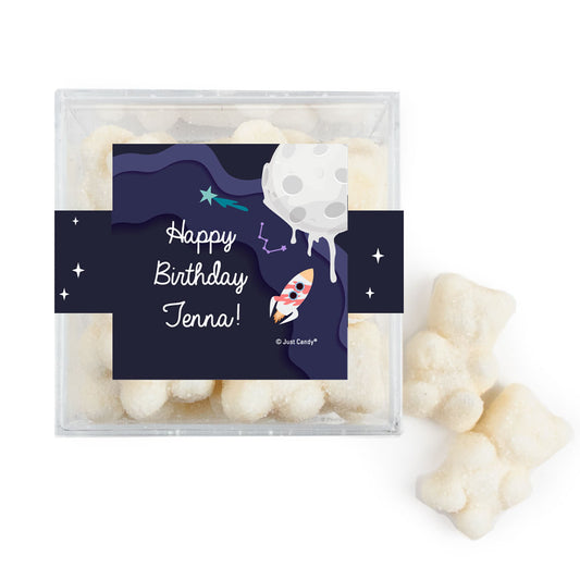 Personalized Space Birthday JUST CANDY� favor cube with Sugar Sanded Gummy Bears Out of this World