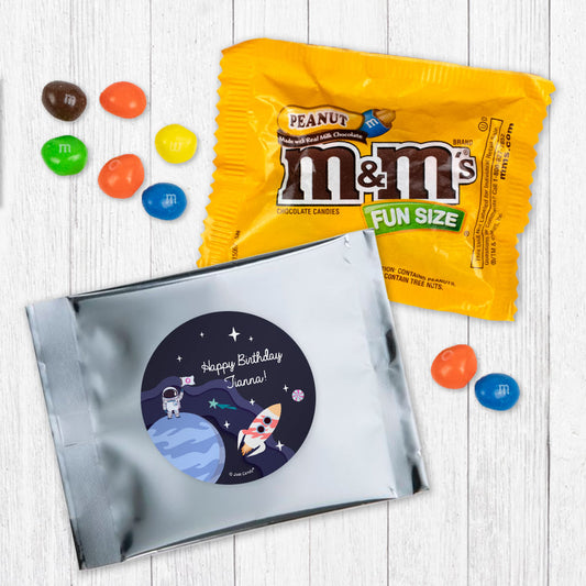 Personalized Kids Birthday Out of this World Space Chocolate M&Ms Favor Bag