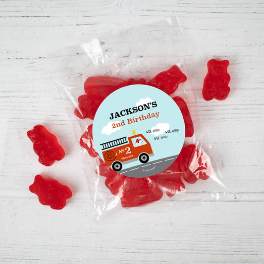 Personalized Fire Truck Birthday Candy Bags with Gummy Bears