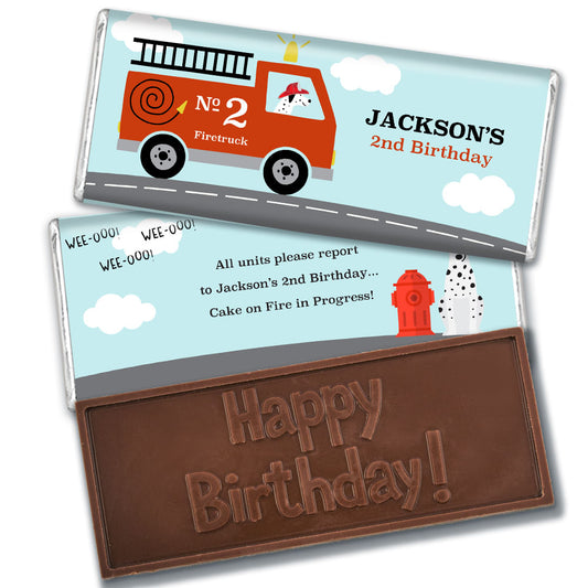 Personalized Kids Birthday Fire Truck Embossed Chocolate Bars