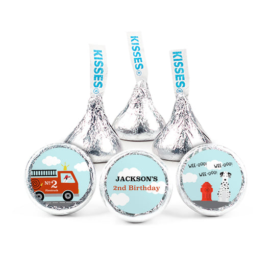 Personalized Fire Truck Birthday 3/4" Stickers (108 Stickers) for Hershey's Kisses