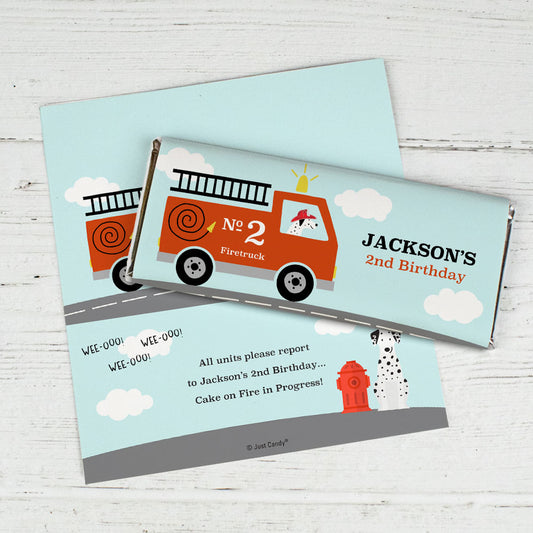 Personalized Fire Truck Kids Birthday Chocolate Bar Wrappers