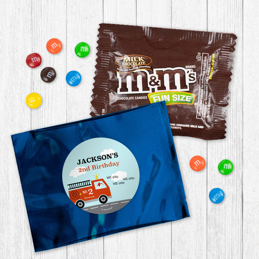 Personalized Kids Birthday Fire Truck Chocolate M&Ms Favor Bag