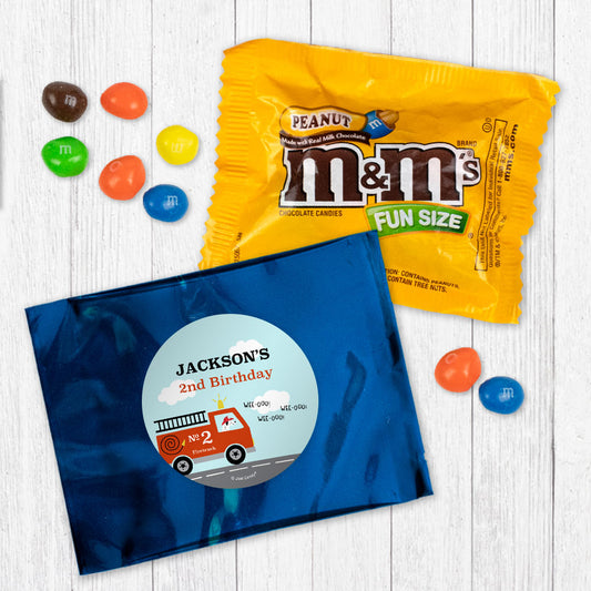 Personalized Kids Birthday Fire Truck Chocolate M&Ms Favor Bag